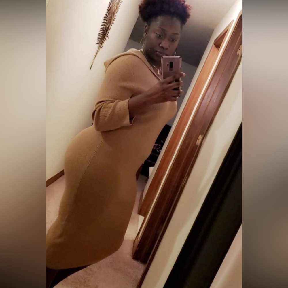 Sweater dress with a hood